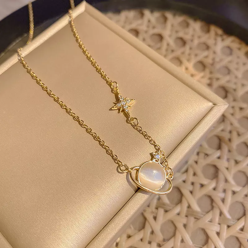 18k Gold Plated Stainless Steel Moon Sun Star Saturn Starburst Planet Pendant Necklace