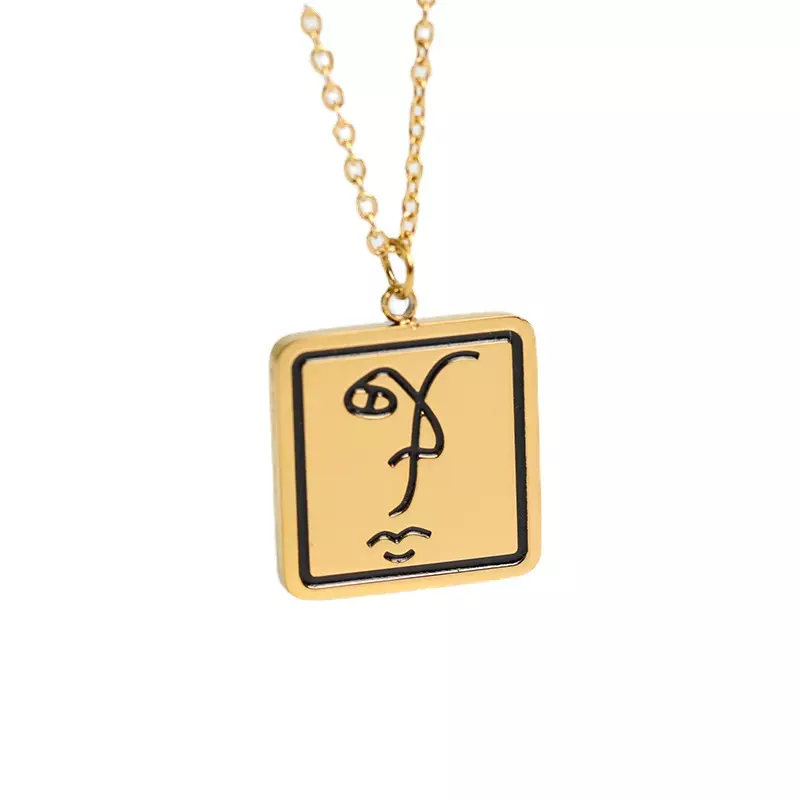 18K Gold Plated Stainless Steel Art Abstract Face Pendant Necklace