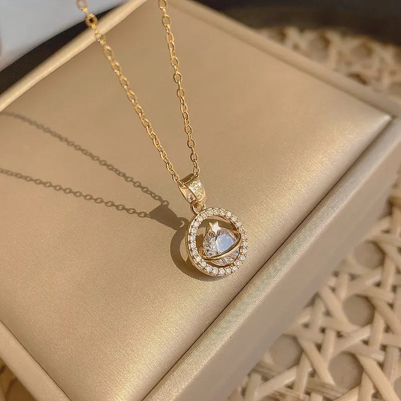 18k Gold Plated Stainless Steel Moon Sun Star Saturn Starburst Planet Pendant Necklace