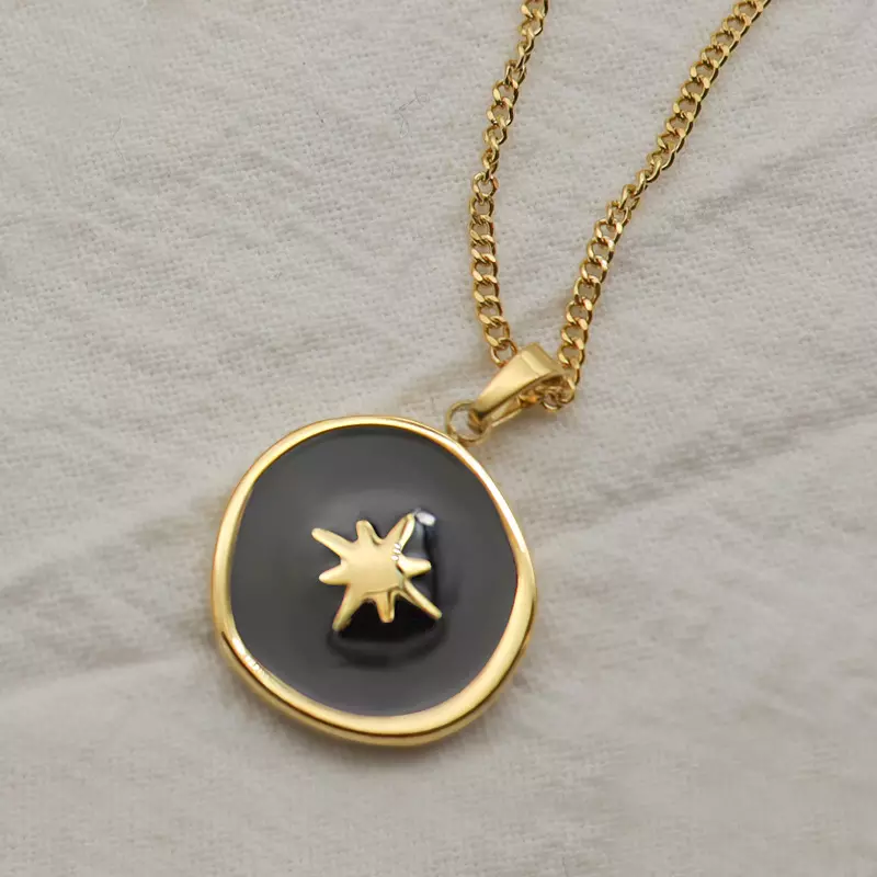 18k Gold Plated Stainless Steel Moon Sun Star Saturn Starburst Planet Pendant Necklace