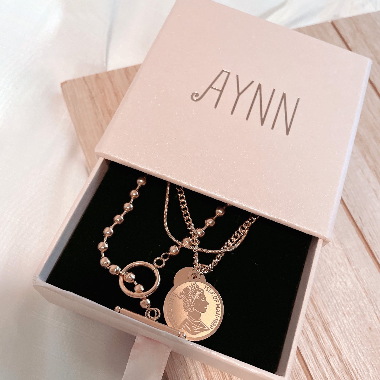 18K Gold Plated Stainless Steel Coin Pendant 2 in 1 Necklace