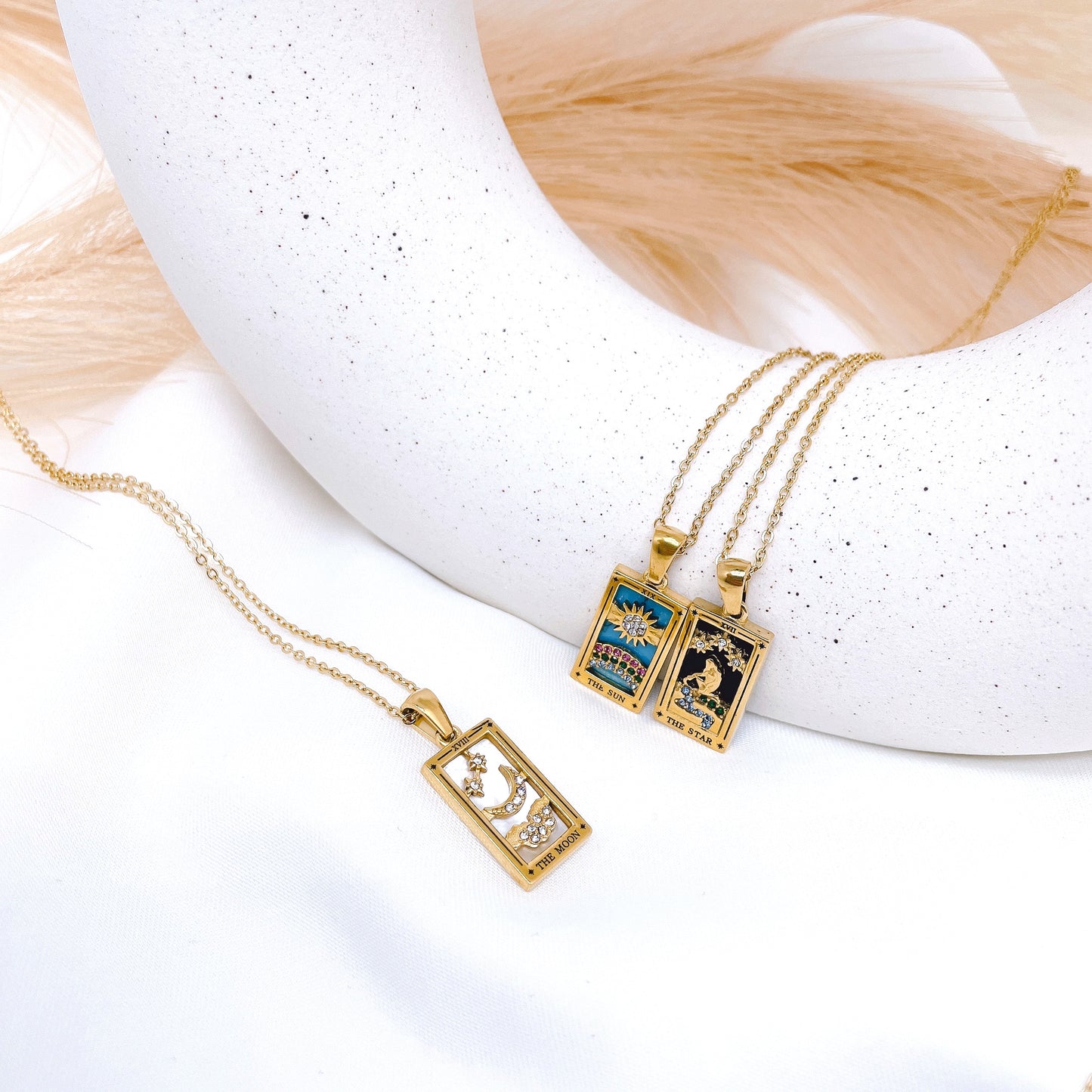 18k Gold Plated 316L Stainless Steel Tarot Cards Pendant Necklace