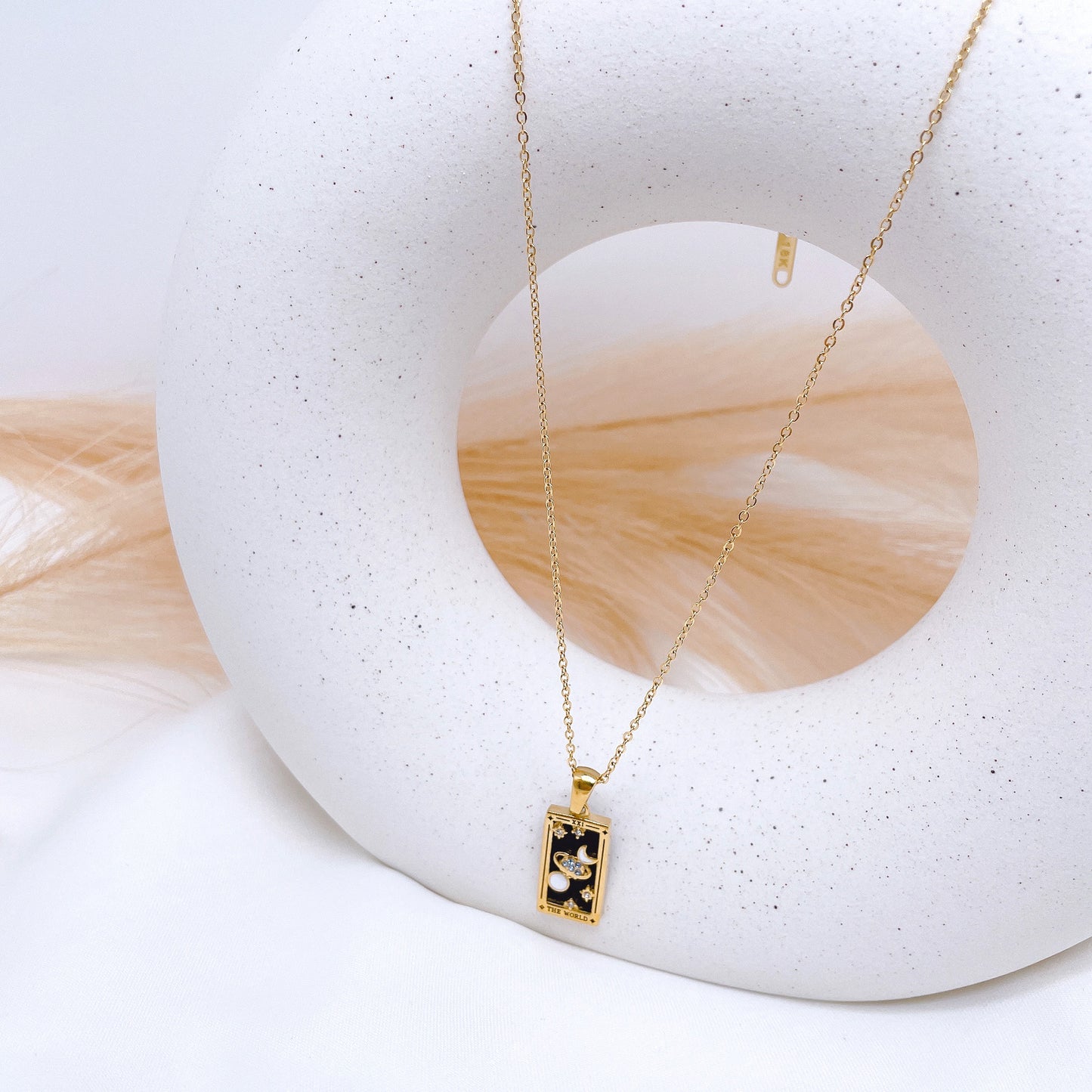 18k Gold Plated 316L Stainless Steel Tarot Cards Pendant Necklace