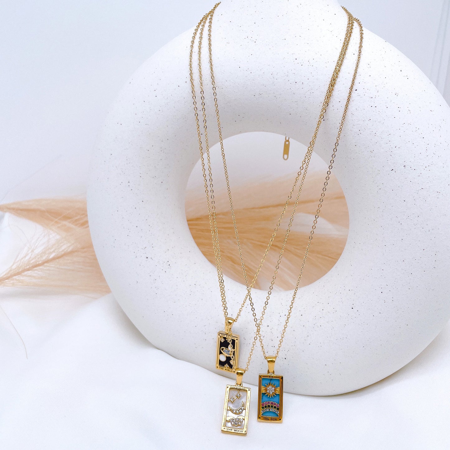 18k Gold Plated 316L Stainless Steel Tarot Cards Pendant Necklace