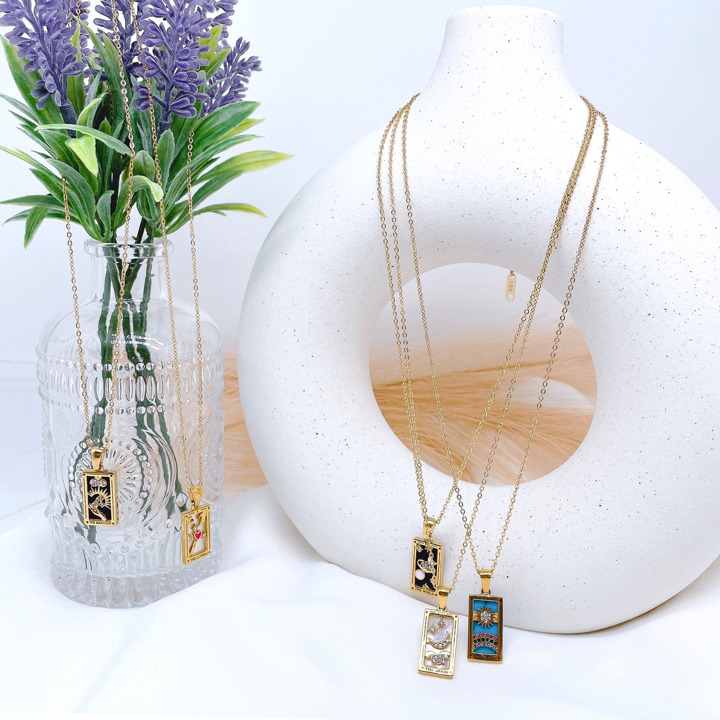 18k Gold Plated 316L Stainless Steel Tarot Cards Pendant Necklace