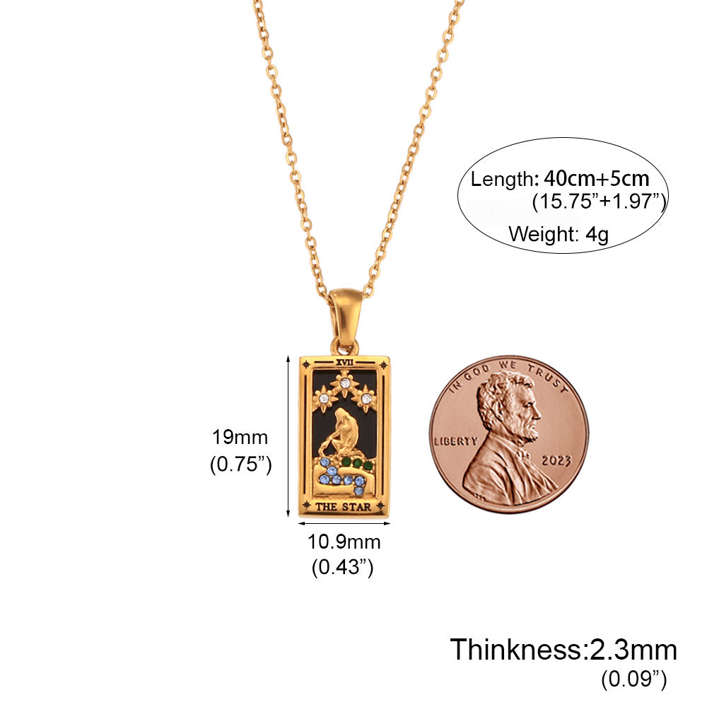 18k Gold Plated 316L Stainless Steel Tarot Cards Pendant Necklace