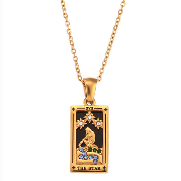 18k Gold Plated 316L Stainless Steel Tarot Cards Pendant Necklace