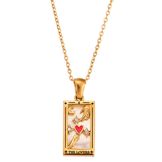 18k Gold Plated 316L Stainless Steel Tarot Cards Pendant Necklace