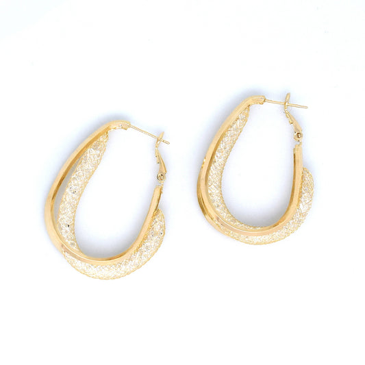 925 Sterling Silver Post 18k Gold Plated Mesh Hoop Earrings
