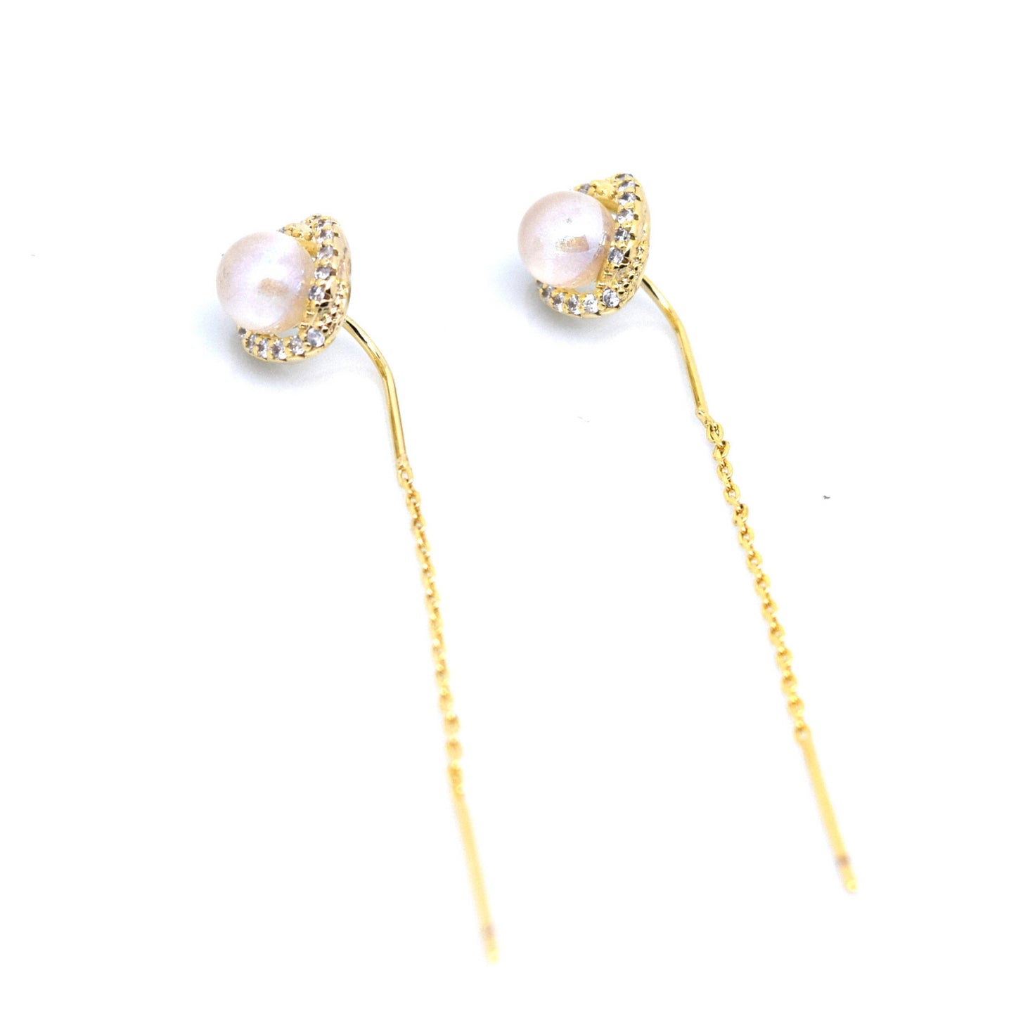 S925 Sterling Silver Post Freshwater Pearl Zircon Wire Earrings