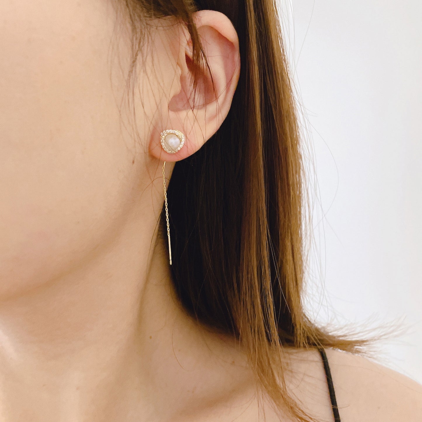 S925 Sterling Silver Post Freshwater Pearl Zircon Wire Earrings
