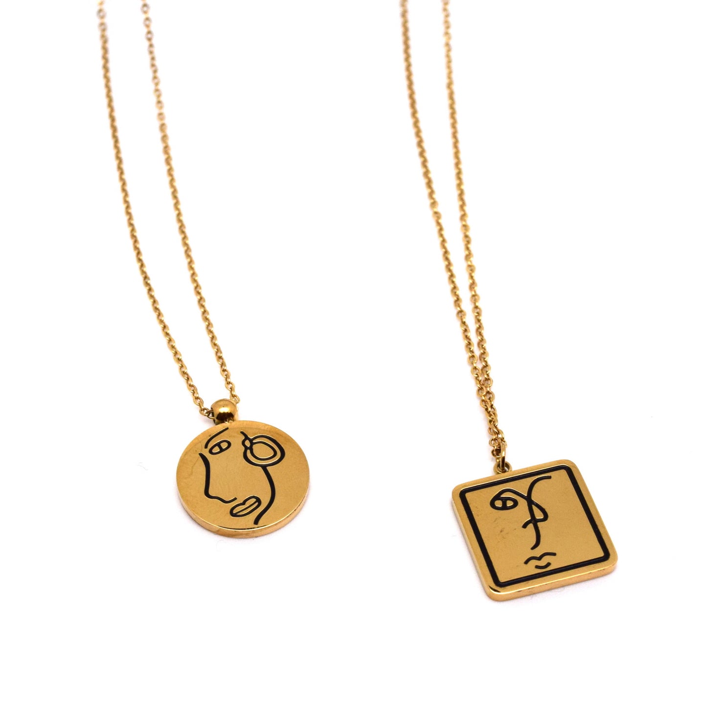 18K Gold Plated Stainless Steel Art Abstract Face Pendant Necklace