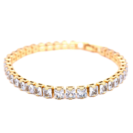 18K Gold Plated Crystal Zircon Cubic Rhinestone Tennis Bracelet