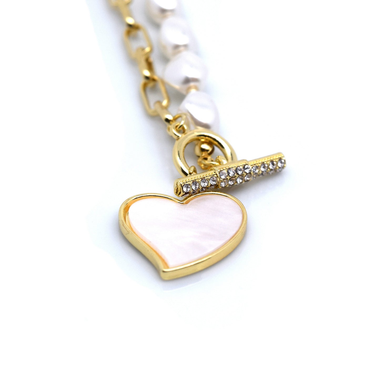18K Gold Plated Pearl Splicing Chain Marble Heart Pendant Necklace
