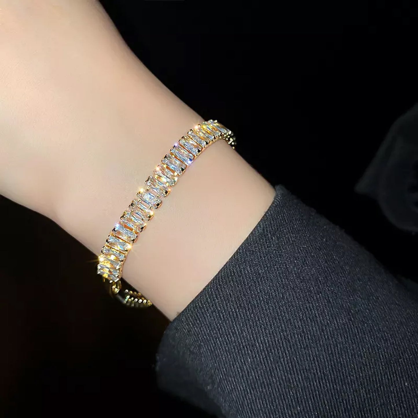 18K Gold Plated Crystal Zircon Cubic Rhinestone Tennis Bracelet