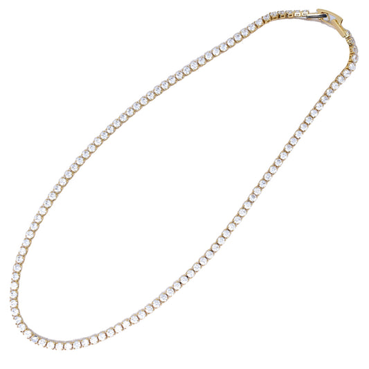 14K Gold Plated Rhinestone Filled Tennis Chain Choker Necklace