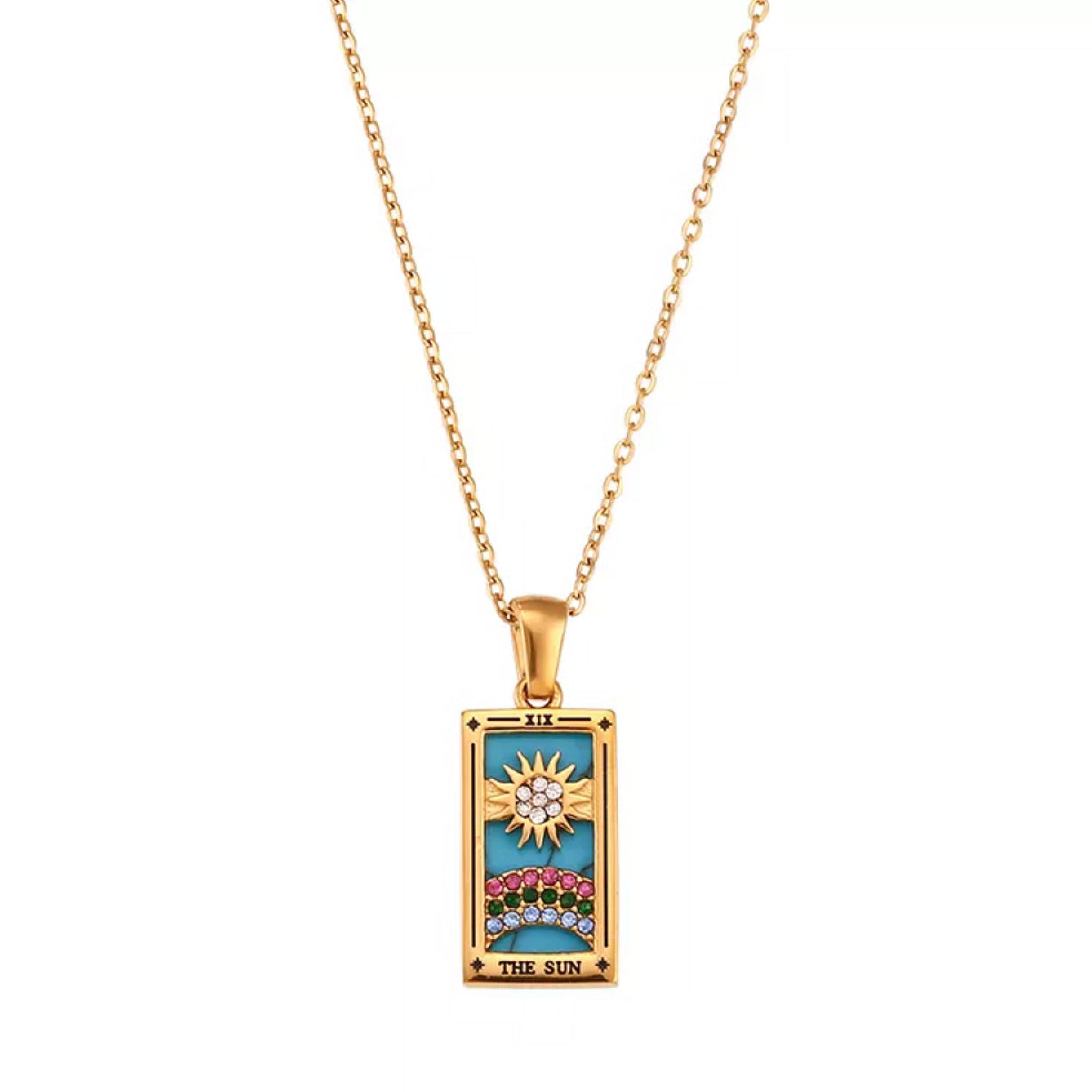 18k Gold Plated 316L Stainless Steel Tarot Cards Pendant Necklace