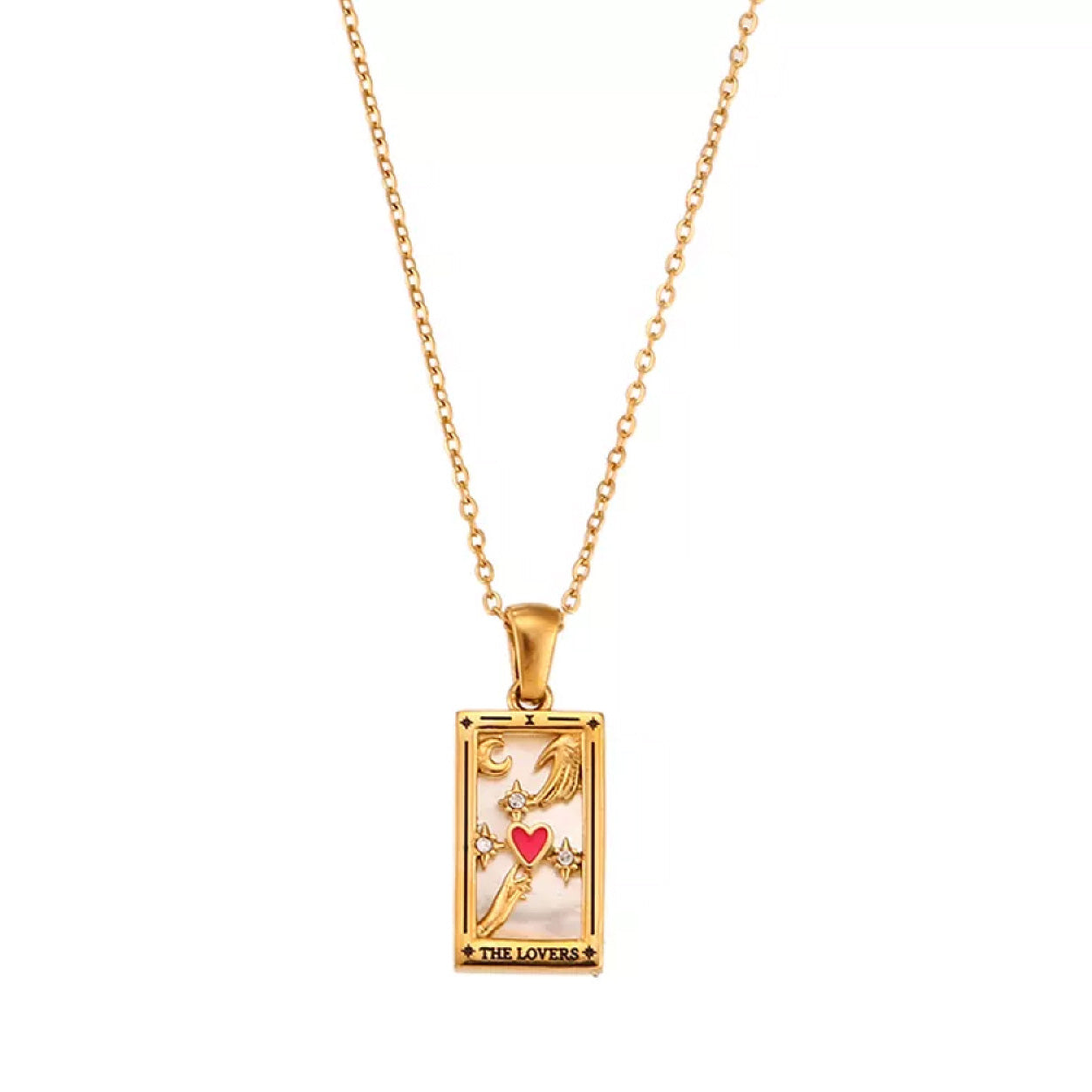 18k Gold Plated 316L Stainless Steel Tarot Cards Pendant Necklace
