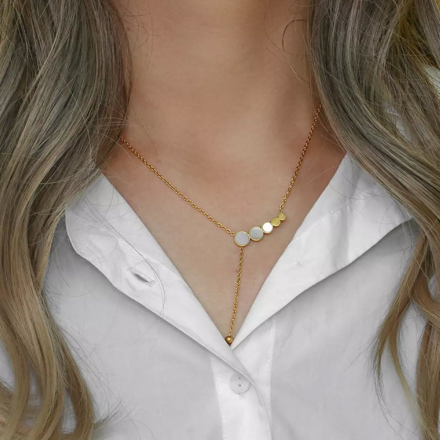 18k Gold Plated Stainless Steel Mother of Pearl Shell Necklace