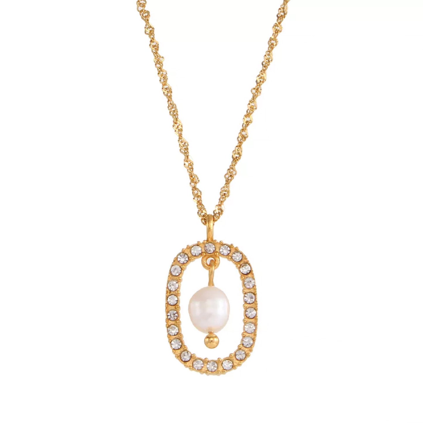 18K Gold Plated 316L Stainless Steel Fresh Water Pearl Pendant Necklace