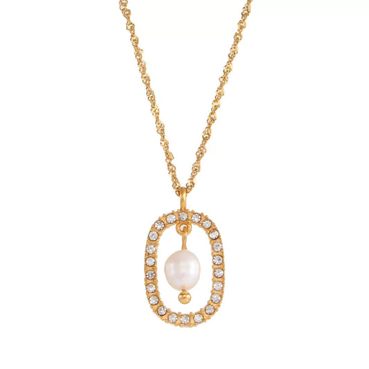 18K Gold Plated 316L Stainless Steel Fresh Water Pearl Pendant Necklace