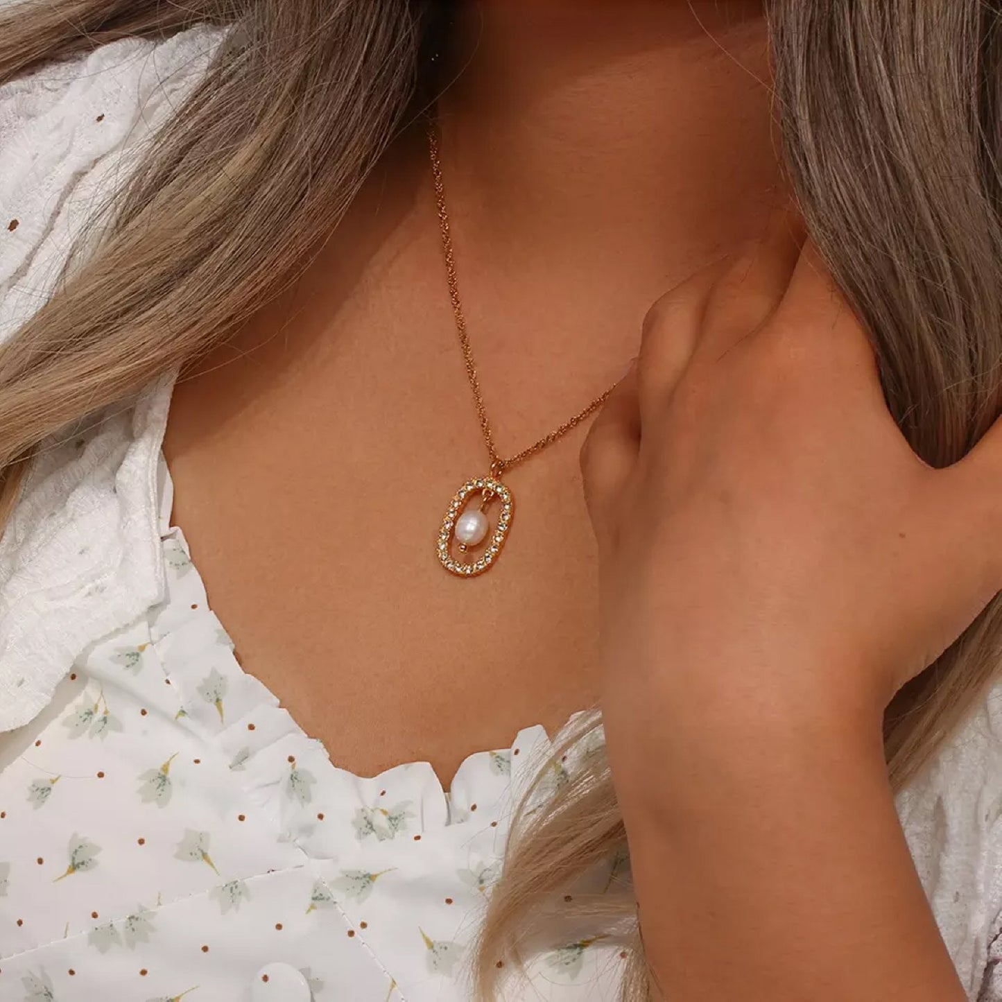 18K Gold Plated 316L Stainless Steel Fresh Water Pearl Pendant Necklace