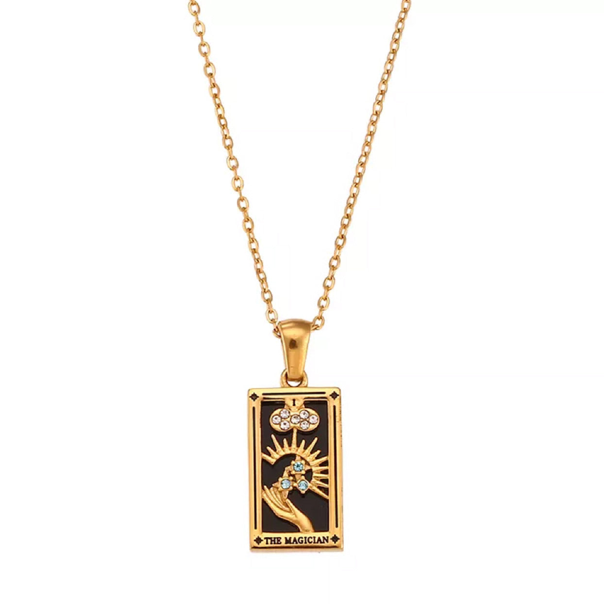 18k Gold Plated 316L Stainless Steel Tarot Cards Pendant Necklace