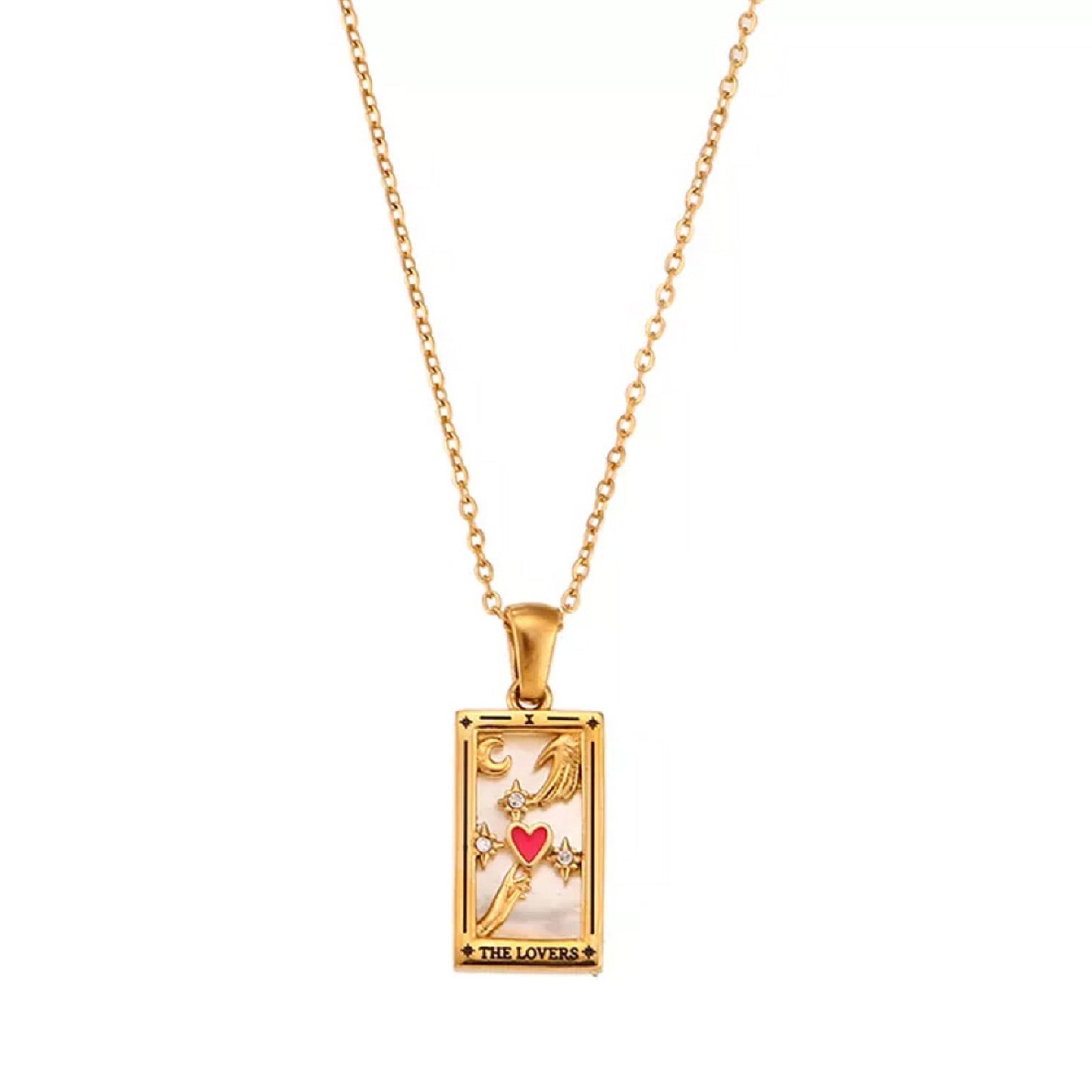 18k Gold Plated 316L Stainless Steel Tarot Cards Pendant Necklace