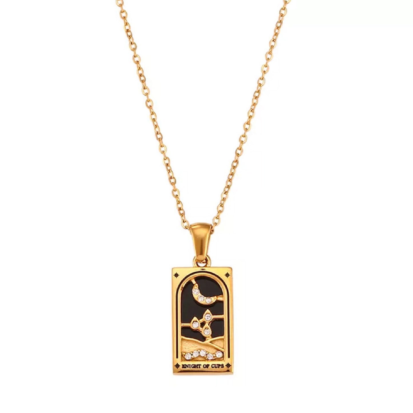 18k Gold Plated 316L Stainless Steel Tarot Cards Pendant Necklace