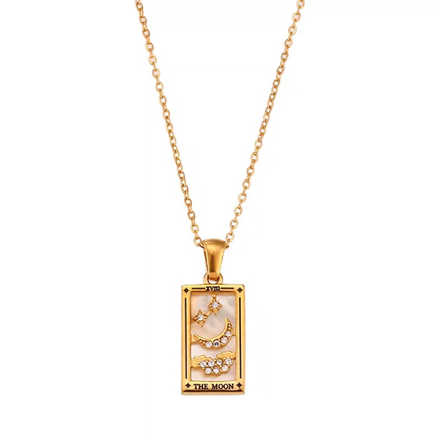18k Gold Plated 316L Stainless Steel Tarot Cards Pendant Necklace