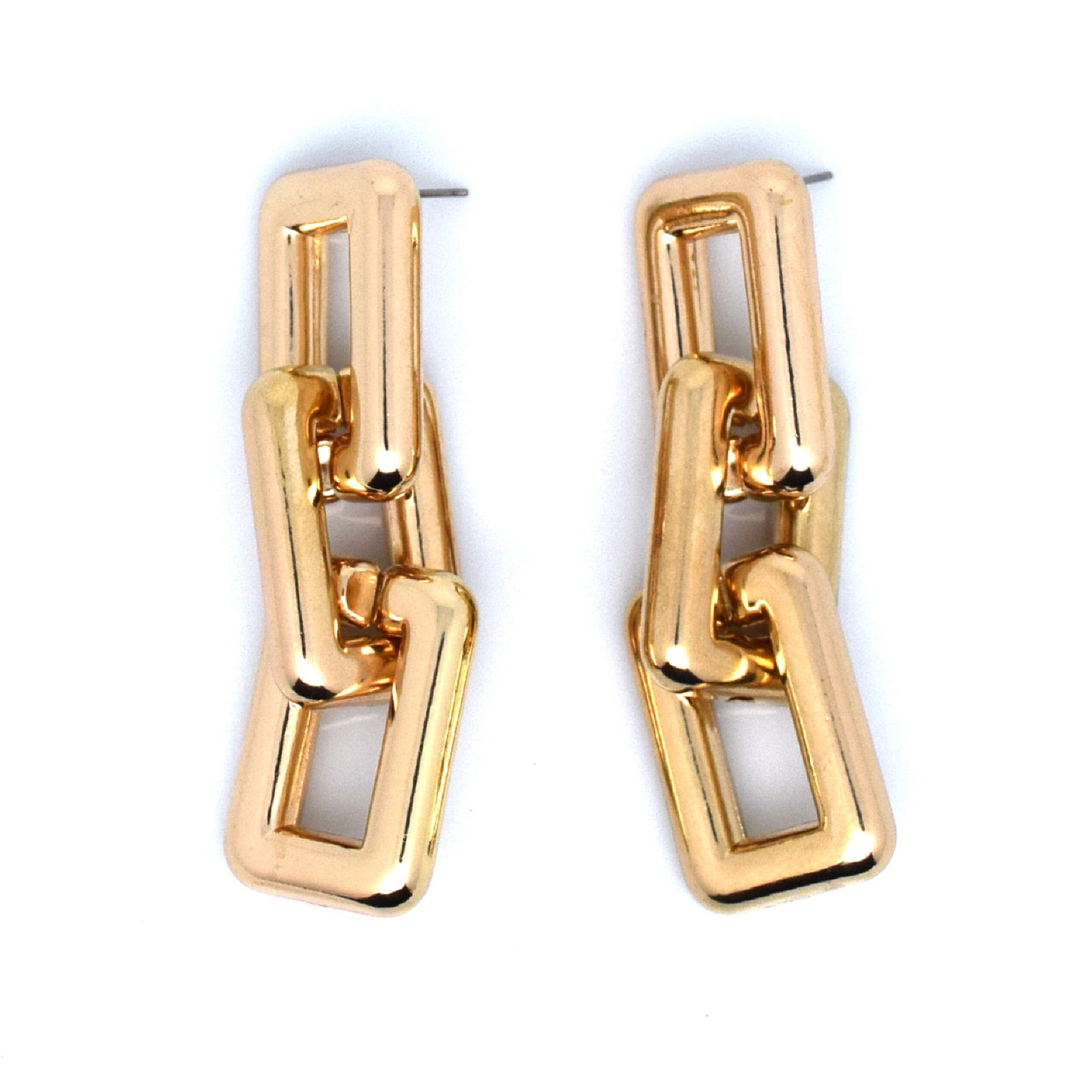 18k Gold Plated Chunky Linked Square Chain Drop Dangle Earrings