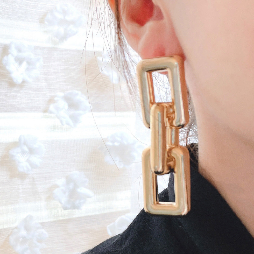 18k Gold Plated Chunky Linked Square Chain Drop Dangle Earrings