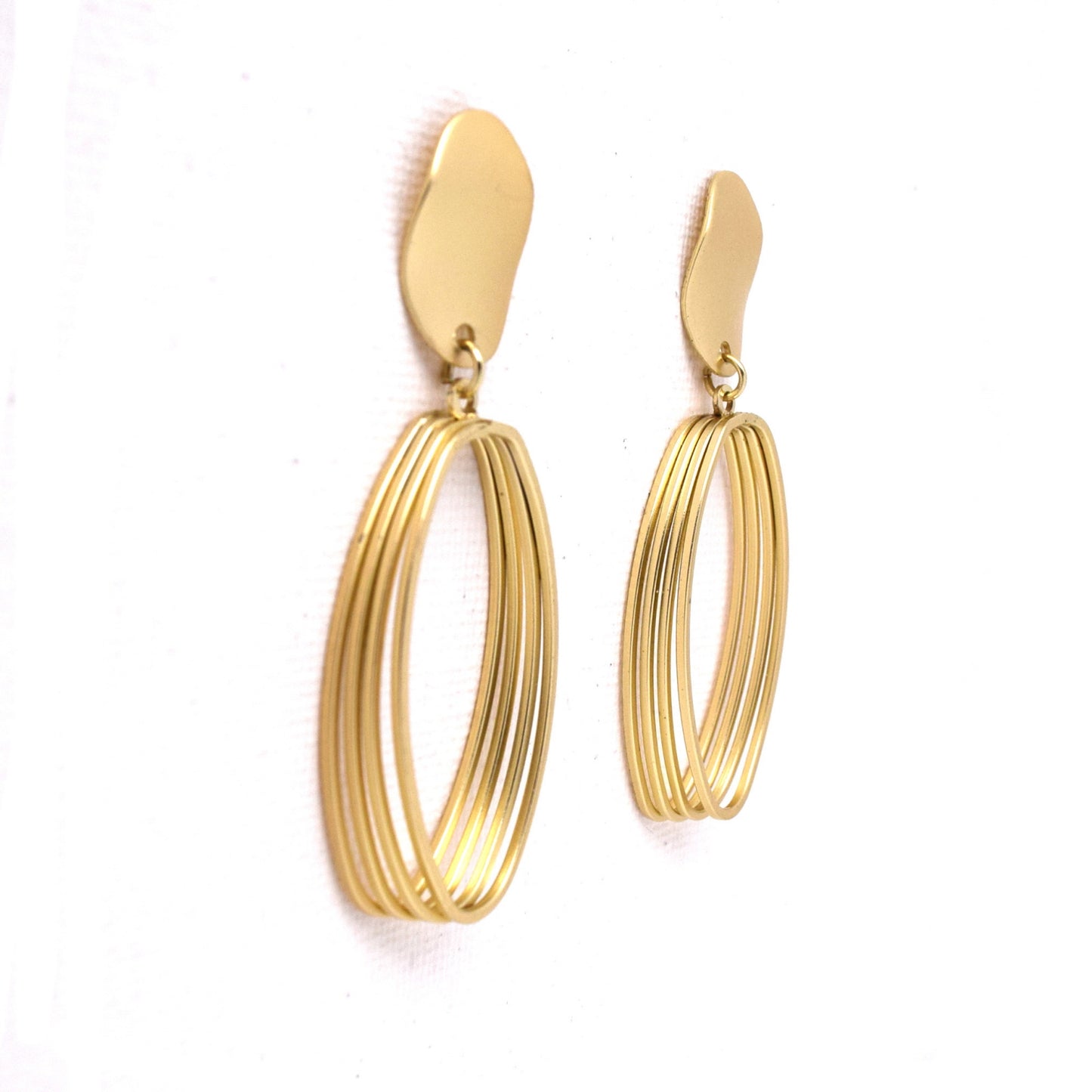 925 Sterling Silver Post Geometric Matte Gold Plated Dangle Earrings