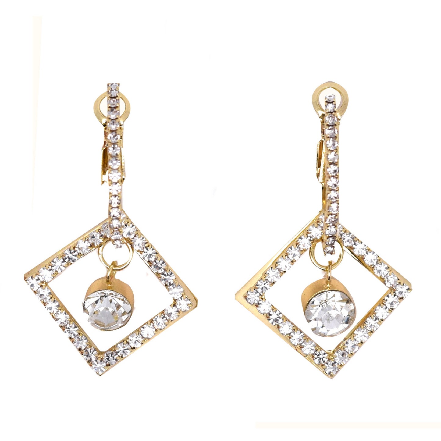 925 Sterling Silver Post 18k Gold Plated Rhinestone Dangle Earrings
