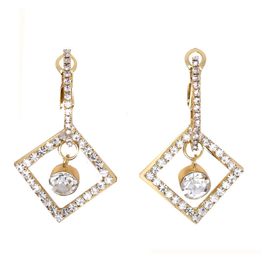 925 Sterling Silver Post 18k Gold Plated Rhinestone Dangle Earrings