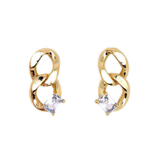 925 Sterling Silver Post Gold Plated Cuban Chain Layered Earring