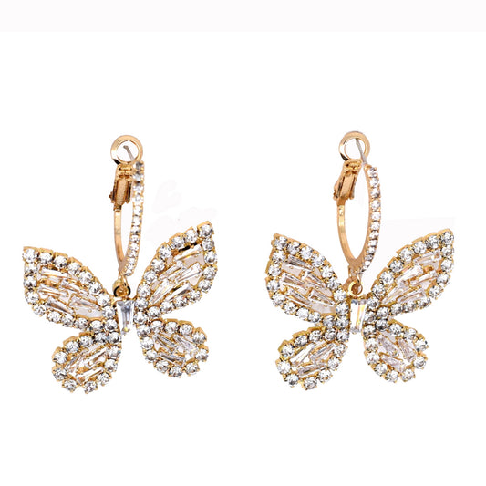 925 Sterling Silver Post 18k Gold Plated Butterfly Pearl Earrings