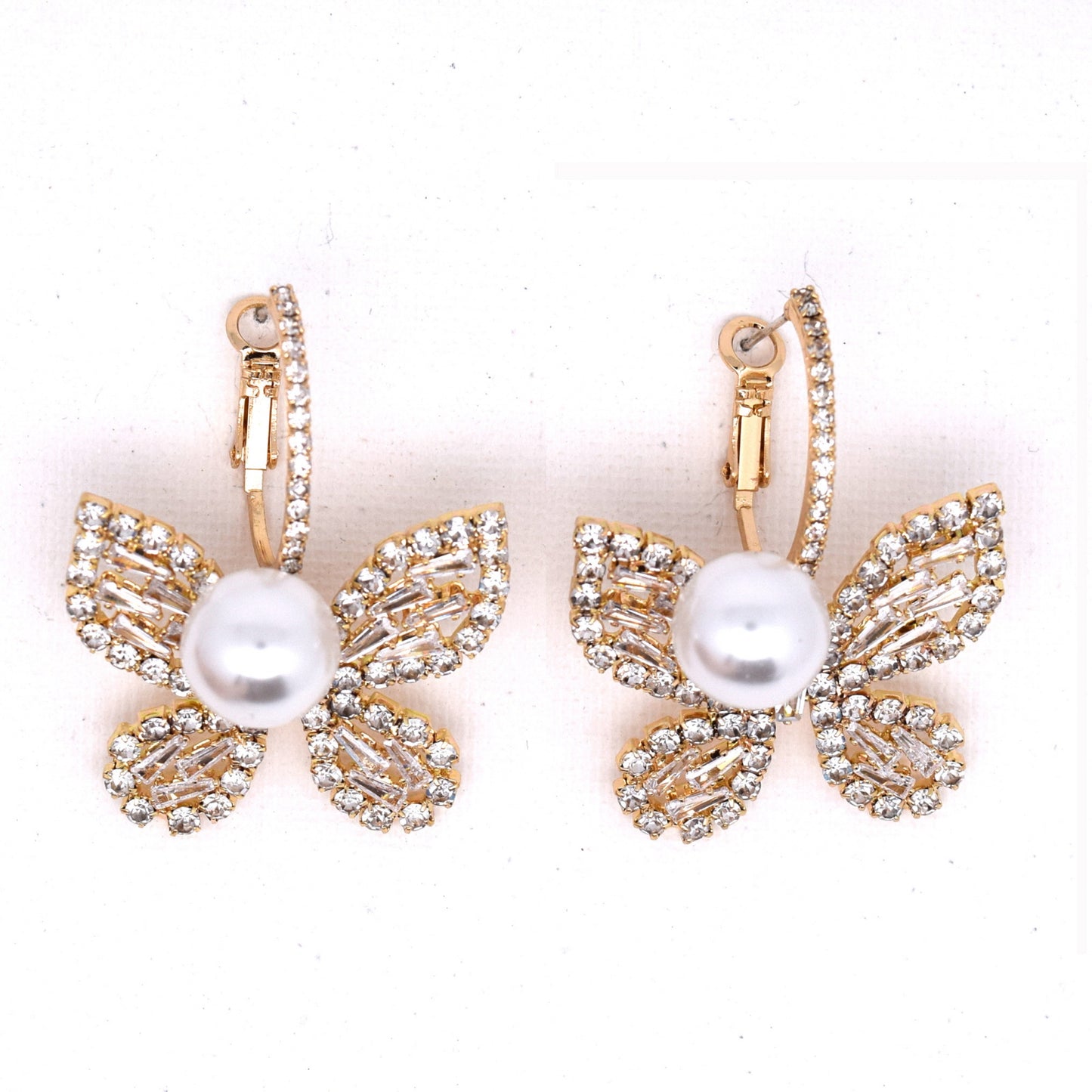 925 Sterling Silver Post 18k Gold Plated Butterfly Pearl Earrings
