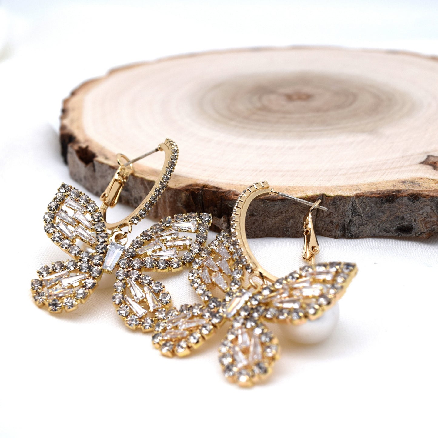 925 Sterling Silver Post 18k Gold Plated Butterfly Pearl Earrings