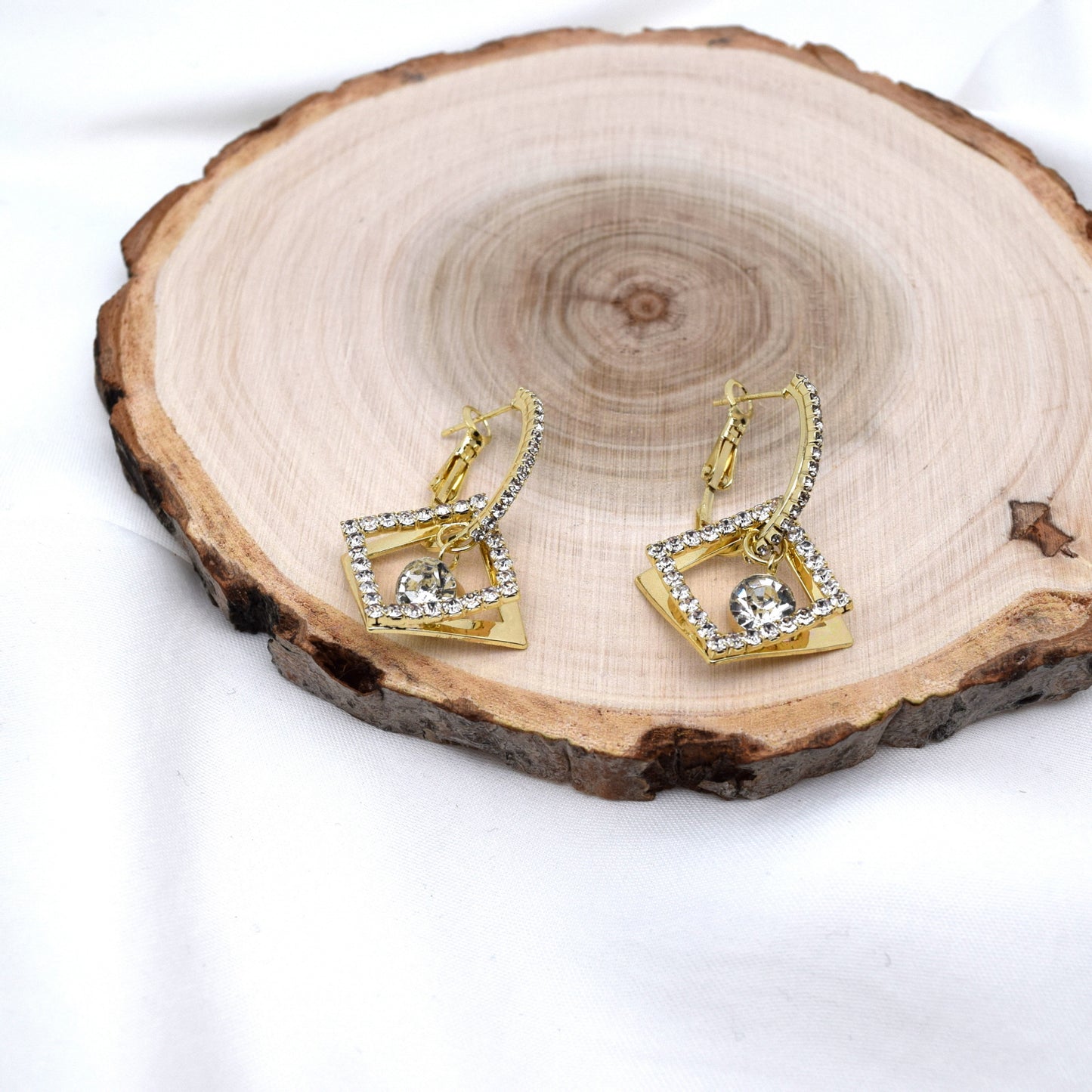 925 Sterling Silver Post 18k Gold Plated Rhinestone Dangle Earrings