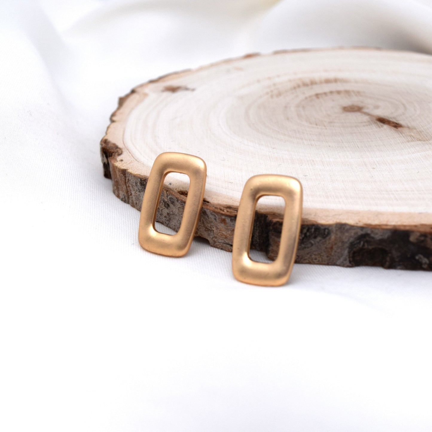 925 Sterling Silver Post Geometric Matte Gold Plated Earrings