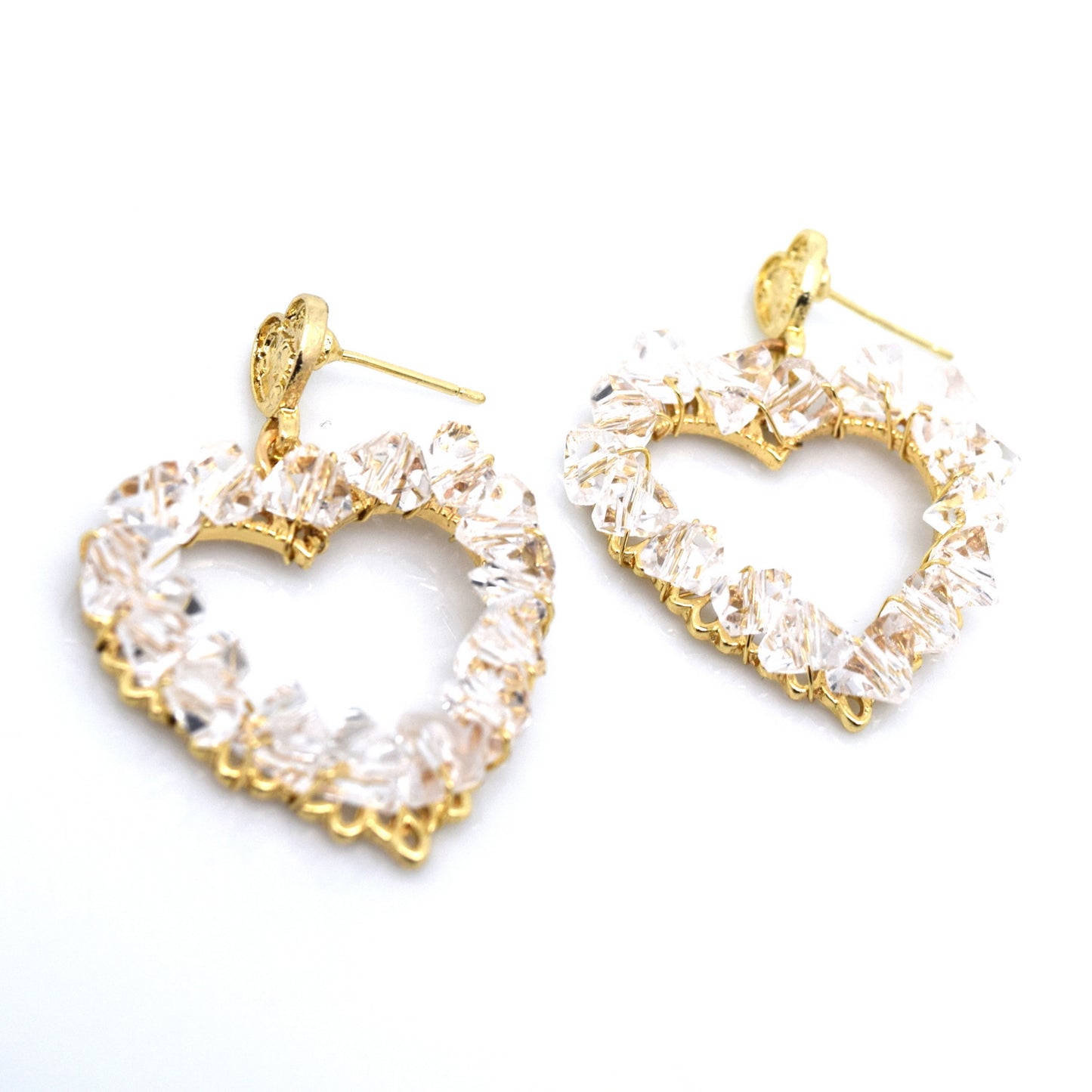 925 Sterling Silver Post 18k Gold Plated Zircon Heart Dangle Earrings