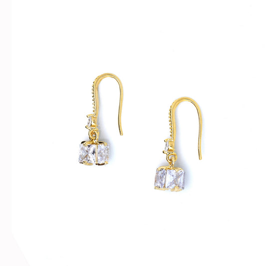 18k Gold Plated Cubic Zirconia Square Drop Dangle Earrings