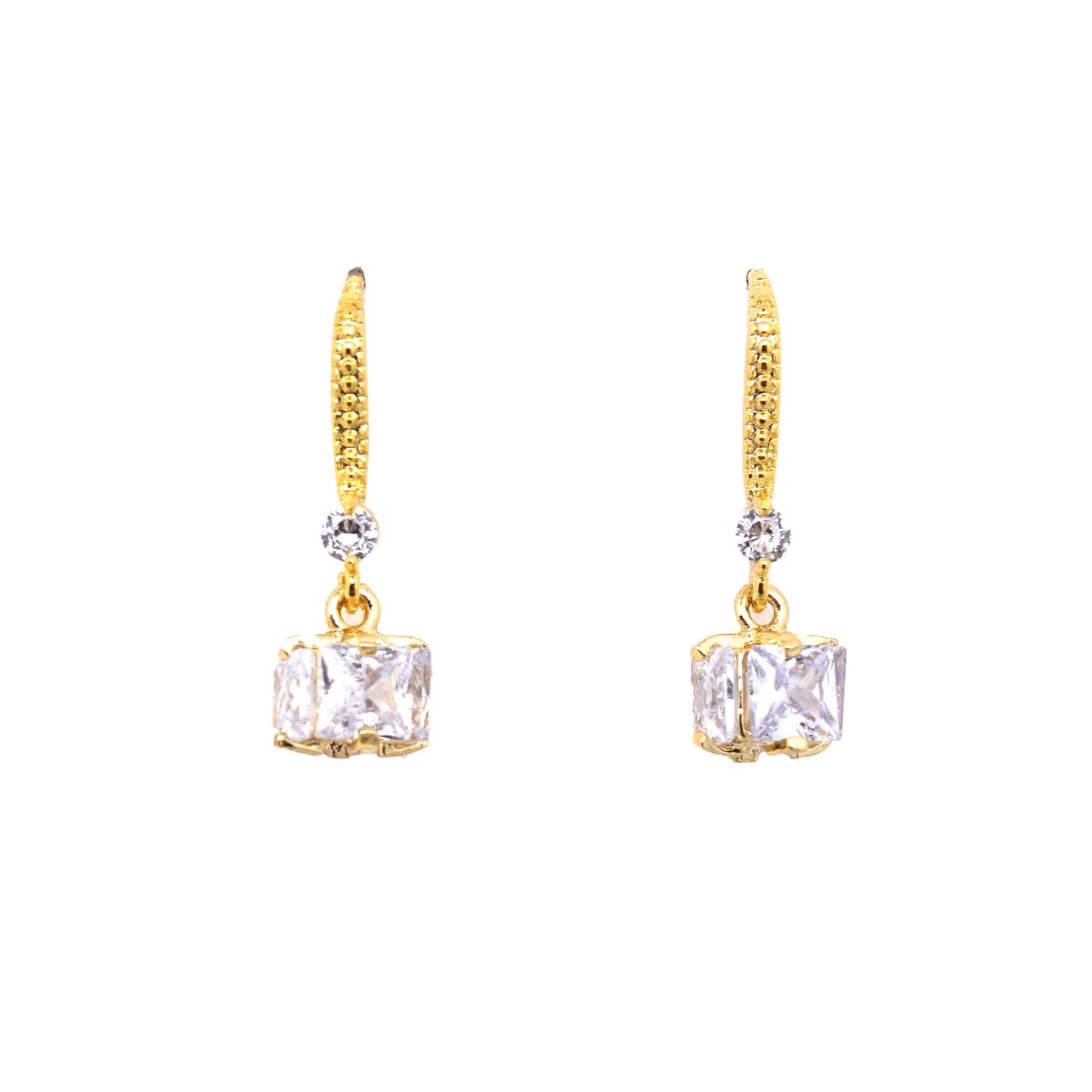18k Gold Plated Cubic Zirconia Square Drop Dangle Earrings