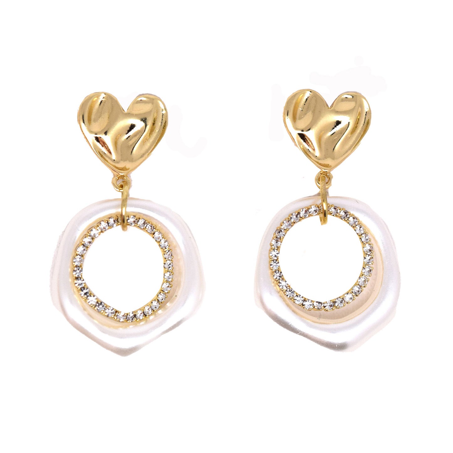 925 Sterling Silver Post Layered Pearl Heart Earrings