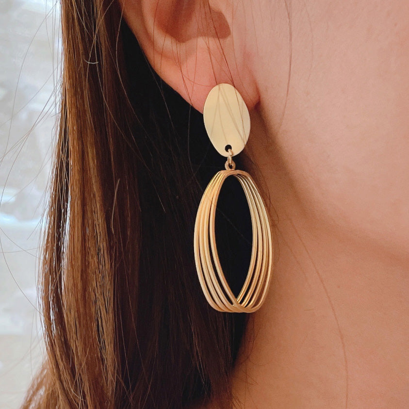 925 Sterling Silver Post Geometric Matte Gold Plated Dangle Earrings