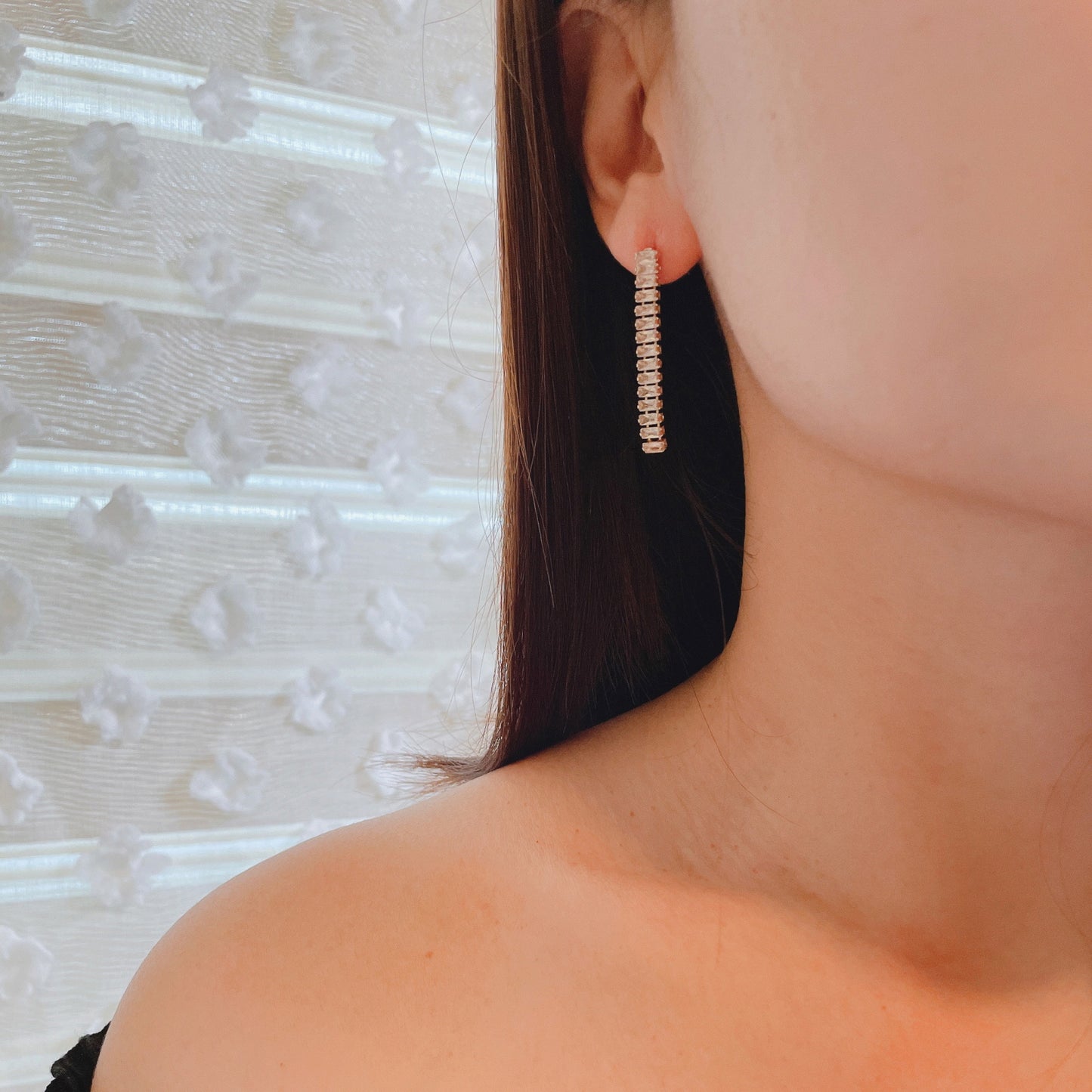 925 Sterling Silver Post 18k Gold Plated Zircon Chain Drop 2 in 1 Earrings