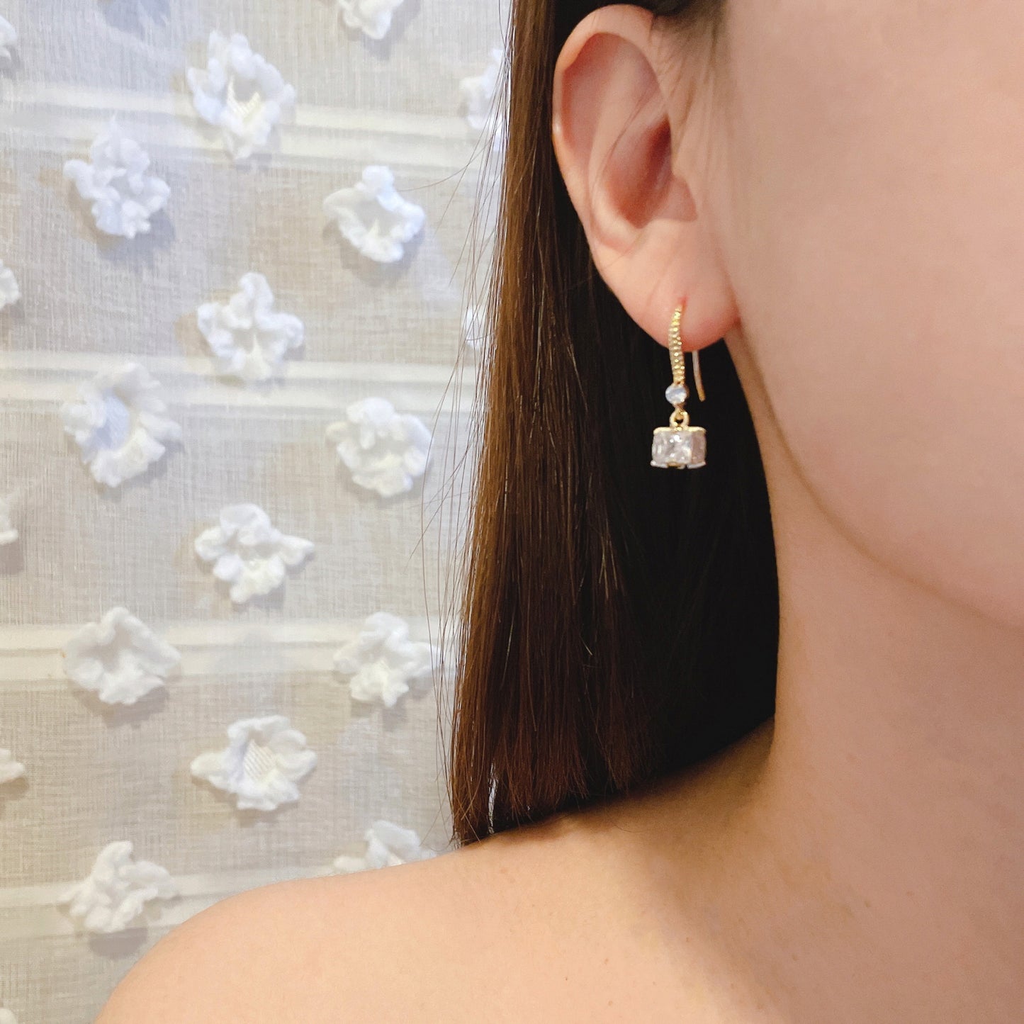 18k Gold Plated Cubic Zirconia Square Drop Dangle Earrings