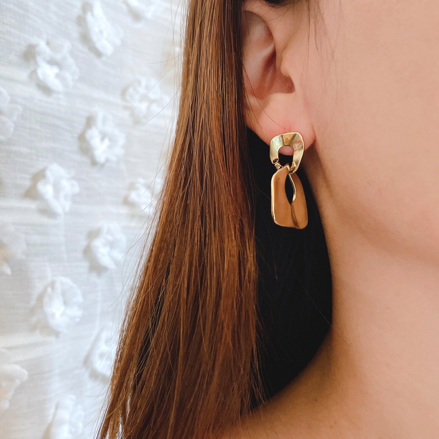 925 Sterling Silver Post Gold Plated Geometric Metal Earrings