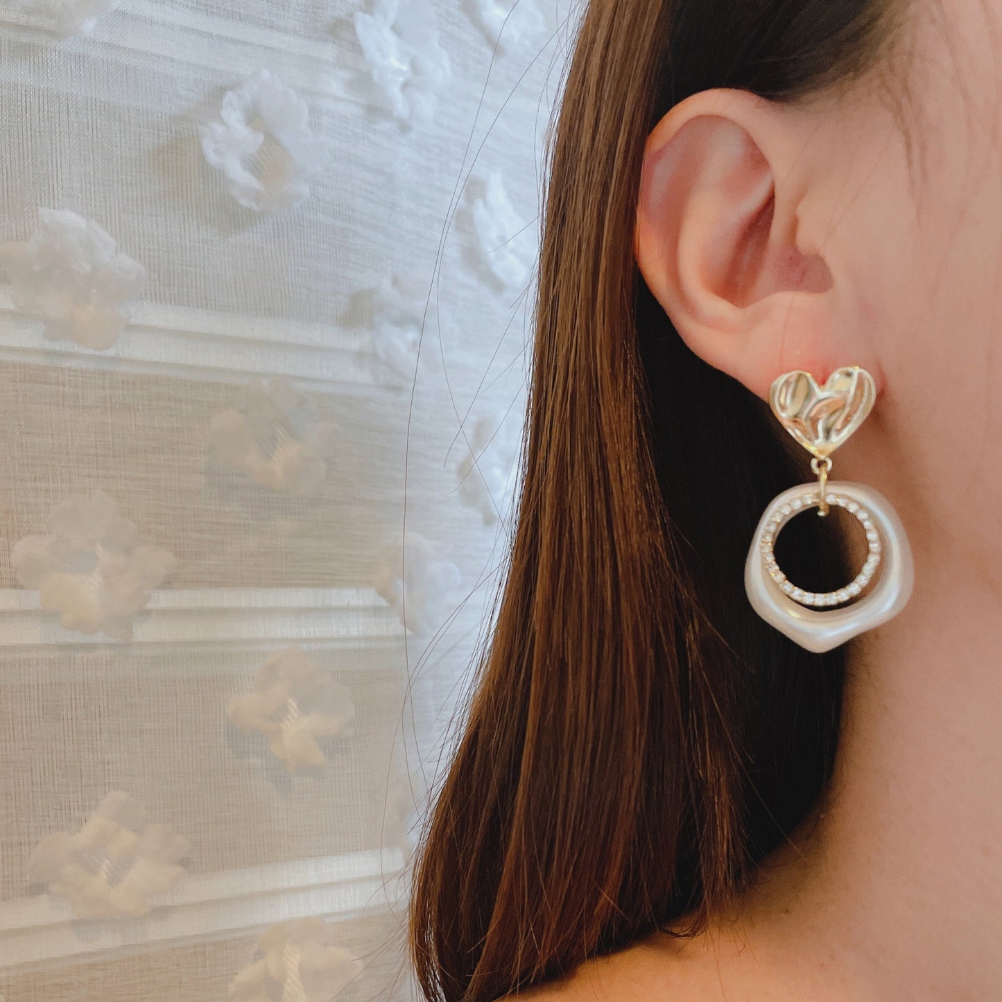 925 Sterling Silver Post Layered Pearl Heart Earrings